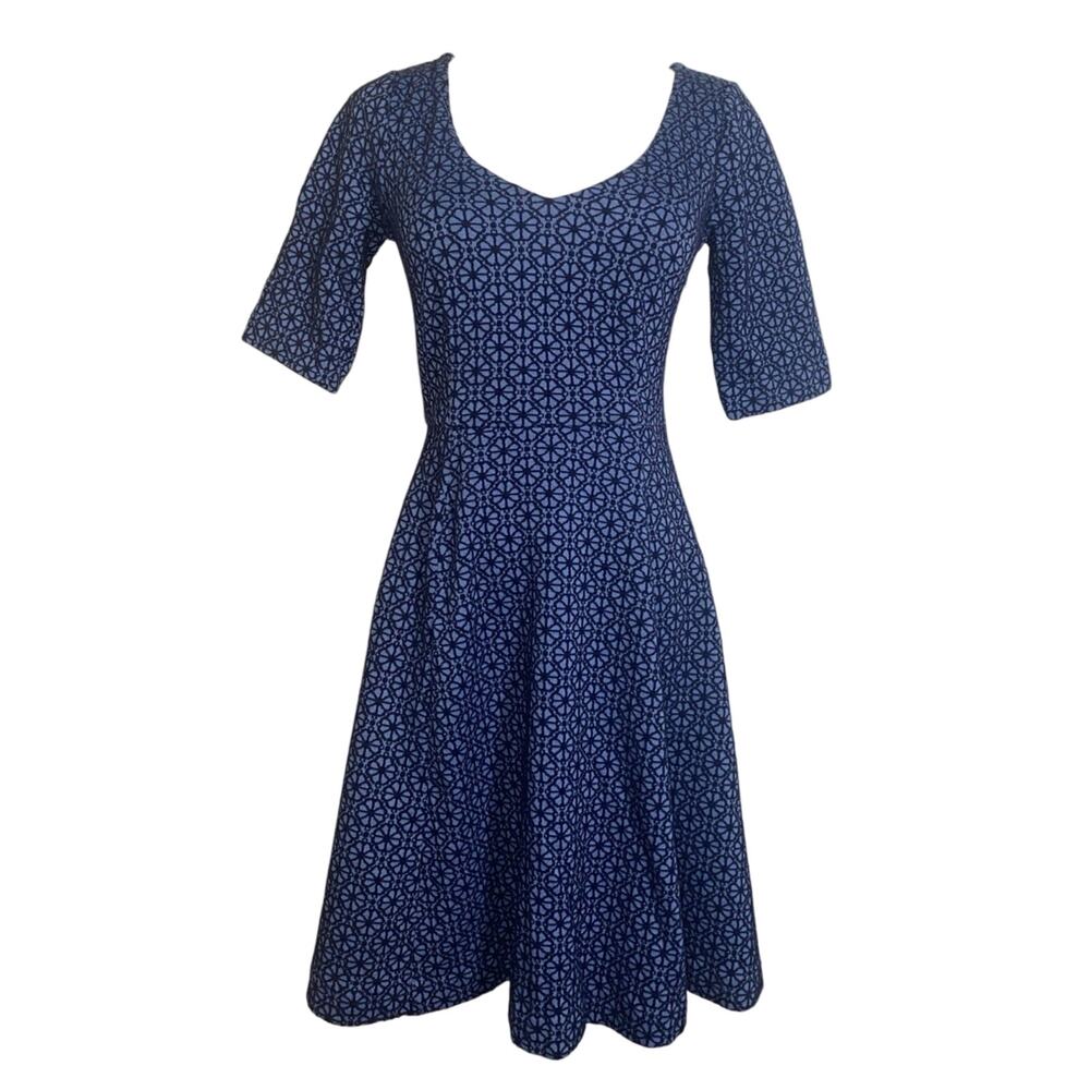 Boden Summer Dress Size 2P Light/dark Blue Cotton/Polyester Short Sleeve